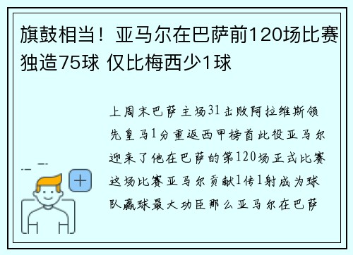 旗鼓相当！亚马尔在巴萨前120场比赛独造75球 仅比梅西少1球